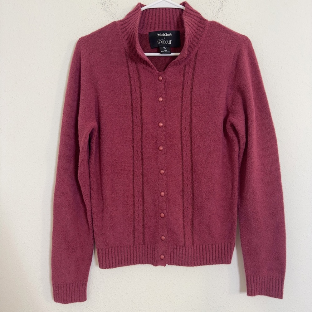 ModCloth Collectif knit burgundy button down cardigan sweater